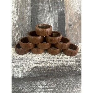 Kemp & Beatley Napkin Rings  Burma Team Wooden 10 set Teak Wood Rings MCM